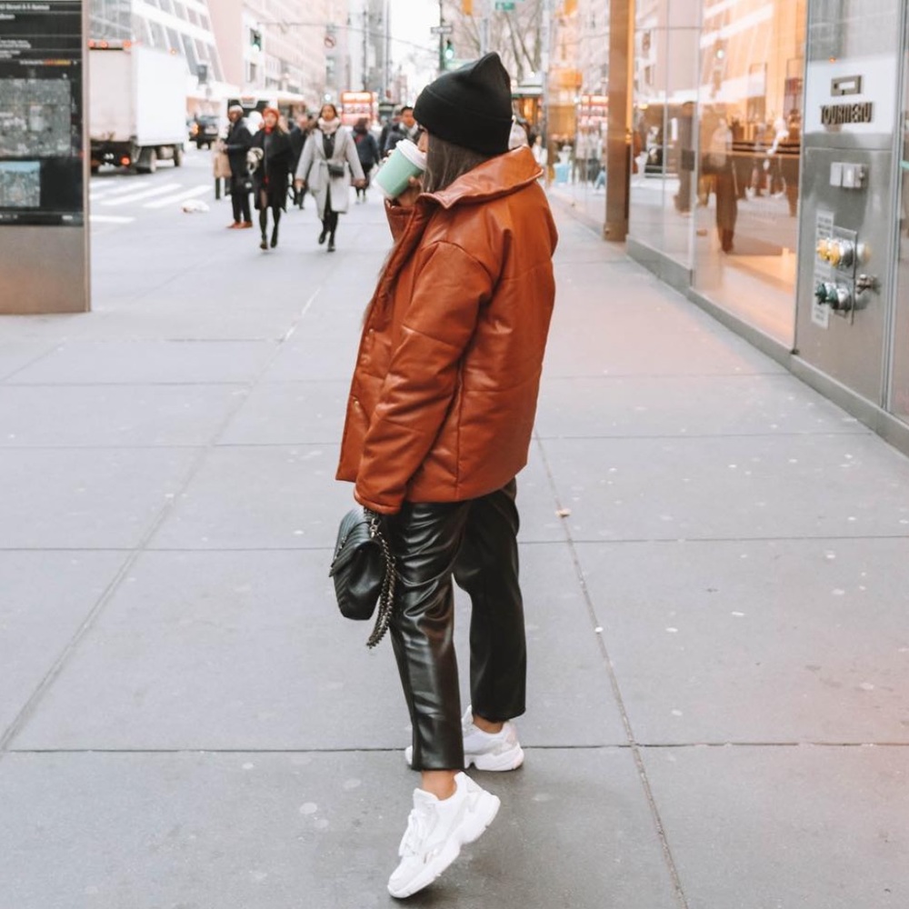 Brown Faux Leather Puffer